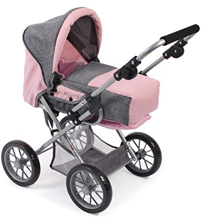 Bayer Chic 2000 - Puppenwagen Leni, 2in1 Kombipuppenwagen mit herausnehmbarer Tragetasche, Melange grau, rosa, 64 x 37 x 68 cm