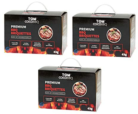 TOM Cococha KS1888 TOM COCO Grill-Kokoskohle Briketts, Quader, 3 x 4 kg (12 kg)