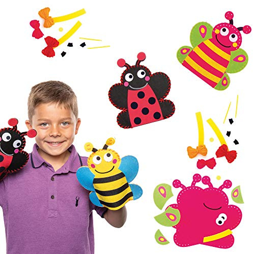 Baker Ross Handpuppen-Nähsets „Käfer“ Set mit Schmetterling, Biene, Marienkäfer Packung mit 3 AT618