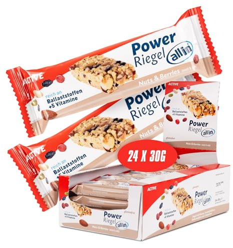 all in® ACTIVE Power Riegel Nuts & Berries Sweet & Salty VEGAN 24x 30g - Müsli Protein Riegel mit Nüsse und Beeren Eiweiss Protein Snack Mahlzeitenersatz Riegel | Fitness Food Food Replacement