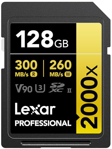 Lexar Professionelle SDXC-UHS-II-Karte, 2000 x 128 GB, bis zu 300 MB/s Lesen, für DSLR-Videokameras in Kinoqualität (LSD2000128G-BNNNU)