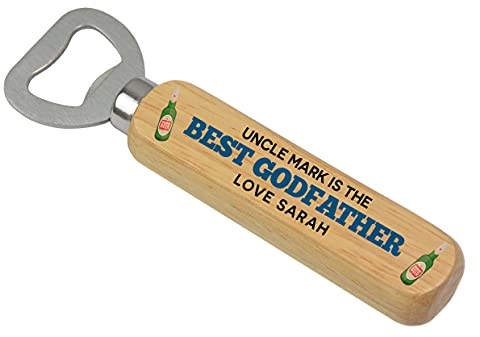 Godfather Gifts - PERSONALISED Wooden Beer Bottle Opener Gifts for Dad, Grandad, Husband, Boyfriend, Uncle - Birthday, Christmas, Fathers Day, Christening, Baptism Gifts for Godfather