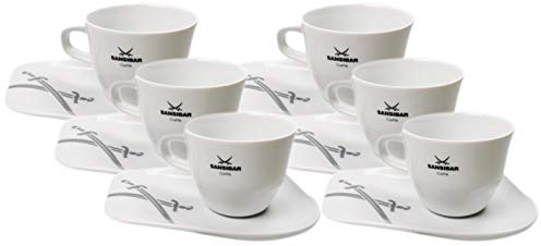 6er-Set Kaffee-TASSEN mit Untertassen, dickwandig aus Porzellan, von Sansibar, 200ml