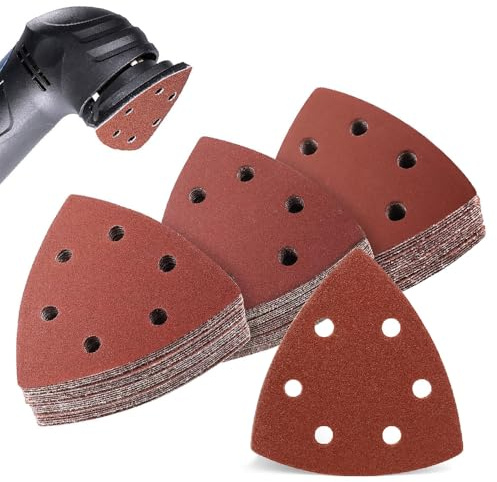 80 Pcs Triangle Sandpaper Sanding Sheets 6 Holes Hook and Loop Assorted 40/60/120/180/240/320/400/600 Grits for Sanding Machine