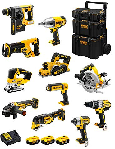 DeWALT Kit DWK1103 (DCD996 + DCH273 + DCG405 + DCF887 + DCF889H + DCS334 + DCS570 + DCS355 + DCP580 + DCS367 + DCL050 + 3 Batteries de 5,0 Ah + Chargeur + Caddy 3en1)