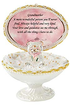 Teddy aus Kristallglas, in einer Eierbox, mit weißen Ornament-Glasrose, graviert mit einem sympathischen Gedicht, ein Erinnerungsgeschenk für Geburtstag, Weihnachten usw. (Großmutter)