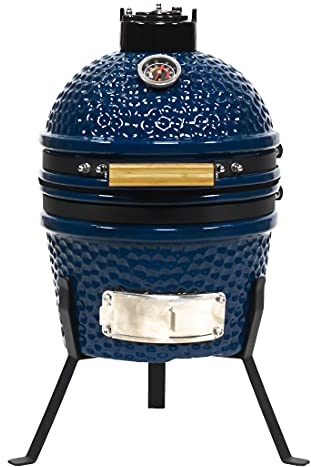 VESSILS Keramik-Kohle-Kamado-Grill – Tischplatte 5-in-1 Holzkohlegrill – 24,9 cm Edelstahlgitter – eiförmige Keramik Outdoor Heavy Duty Char Broil Grill zum Räuchern, Grillen, Backen