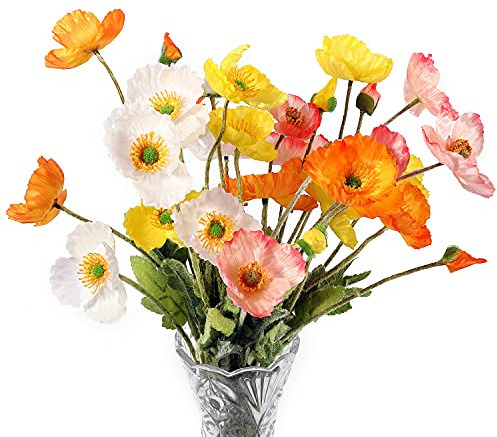 Lumoslyy Artificial Poppy Flowers, 8 Bundles Faux Poppies with Stems for Floral Arrangements - Wedding, Home, Office, Party Table Centerpiece Decor
