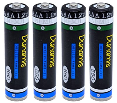 4 Stück Dunamis AAA wiederaufladbare Batterien 550 mAh – vorgeladene NI-MH Akkus Batterien geeignet für schnurlose Telefone, Panasonic, Philips, Siemens, Binatone usw
