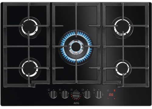 AEG 8000 Series 74cm 5 Burner Gas-on-Glass Hob with Hob2Hood - Black