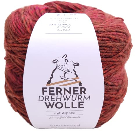Naturwolle mit Farbverlauf Ferner Wolle Drehwurm DW2, Wolle mit Alpakawolle zum Stricken oder Häkeln, 150g