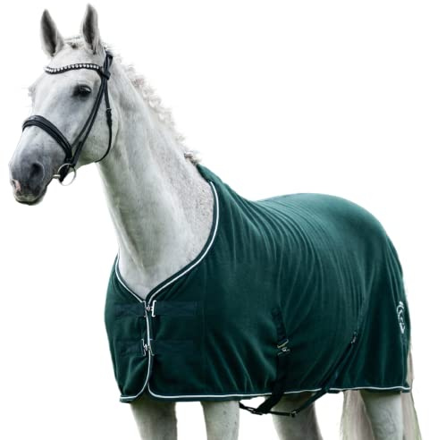 EQUILYX® Abschwitzdecke Pferd mit Kreuzgurten [perfekte Passform] Fleecedecke Stalldecke Transportdecke wärmend feuchtigkeitsabsorbierend atmungsaktiv (Opalgrün, 145cm)
