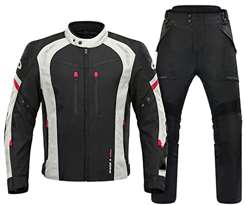 Hcclijo Herren Wasserdichter Vier Jahreszeiten Verschleißfester Motorradmantel Reflektierender Sommer Atmungsaktiv Winteranzug Weiß SWJK-01 Set 3XL
