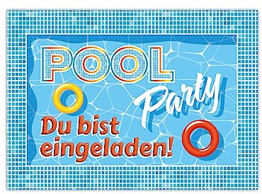 Limonia 12 Einladungskarten zum Kindergeburtstag Pool-Party Einladung Geburtstag Karten Mädchen Jungen Schwimmbad Bad See blau