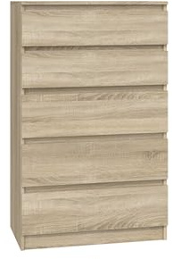 VBChome Kommode mit 5 Schubladen 70 x 40 x 110 cm Eiche Sonoma Grifflose Schubladenkommode Mehrzweckschrank für Flur Schlafzimmer Wohnzimmer Kinderzimmer Modern Eiche Sonoma