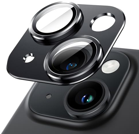 JETech Protection Objectif Caméra pour iPhone 15/15 Plus, Minuit, Lot de 1 | Verre Trempé 9H à Couverture Intégrale, Finition Métal Mat, Compatible avec Coque, Transparent HD