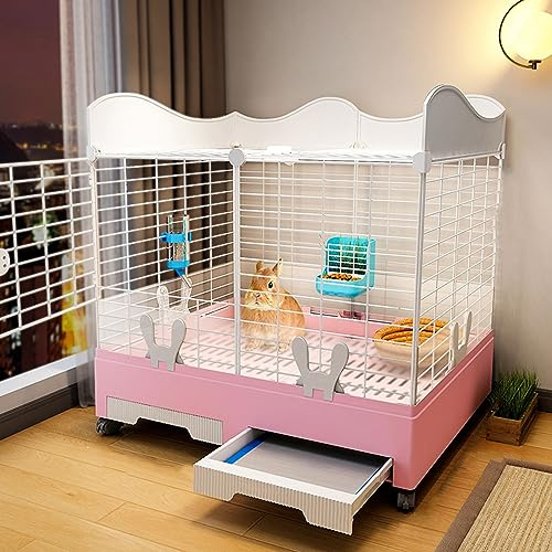 XIAOZHUANGXIONG Kleintierkäfig Outdoor, mit Erhöhter Schallwand und Zaun, Leicht Zu Reinigen und Zu Installieren, Großes Fassungsvermögen, Erhältlich In Gelb und Pink (Color : Pink)