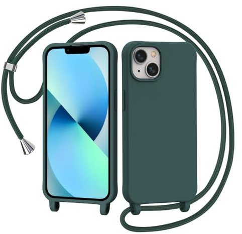 AOMYKE Handyhülle für iPhone 13 / iPhone 14 Hülle mit Band, Handyband iPhone 13 / iPhone 14 Hülle zum Umhängen Schutzhülle mit Kette Kordel Weich TPU Liquid Silikon Case, Grün