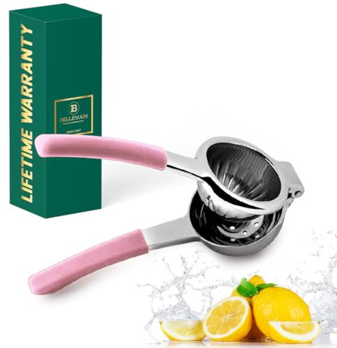 Bellemain Exprimidor de cítricos | Exprimidor de limón de metal | Exprimidor de limón y limón de acero inoxidable con asas de silicona | Exprimidor manual, exprimidor de cítricos, exprimidor de mano |