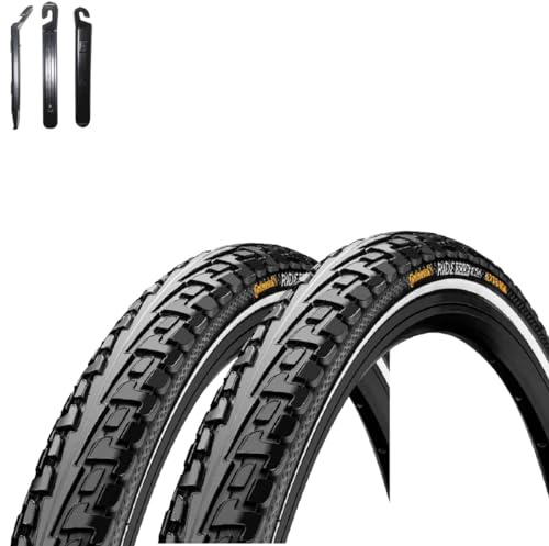 2 x Continental Ride Tour E-25 Fahrradreifen Drahtreifen Schwarz/Reflex 28-622 (28 x 1 5/8 x 1 1/8) inkl. Reifenheber