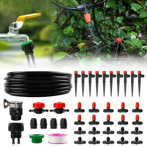 MEETOWN Bewässerungssystem 20m Micro Drip Bewässerung Kit Automatische Garten Bewässerung Tröpfchenbewässerung Kit für Topfpflanzen Balkon Flower Bed Terrasse Pflanzen Gewächshaus Landschaft 65ft