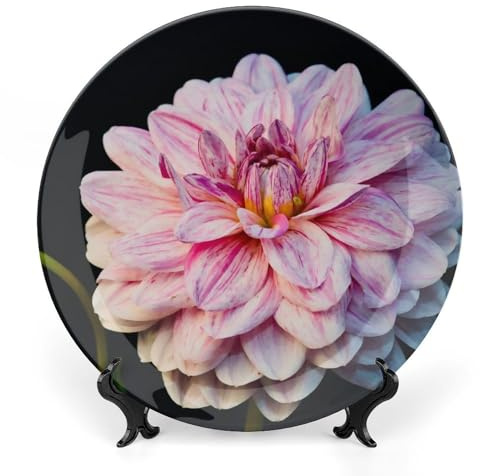Generic 7 Ceramic Decorative Plates Flower Dahlia Blossom Home Wobble-Plate with Display Stand Wall Hanging Plate Dessert Plates Kitchen Office Decor Wall Art Ornament