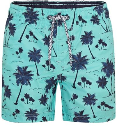 RIPT Boy's Quick Dry Uv 50 Sun Protection Peach Finish Swim Shorts Trunks, Green Palm Tree Print, 9-10 Years