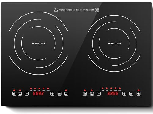 Induction Cooktop with 2 Burners, Horizontal Electric Stove, Built-In Induction Cooker, 1800W Sensor Touch Electric Cooktop, 9 Power Levels, Timer, Safety Lock, 120V, 20 Inch