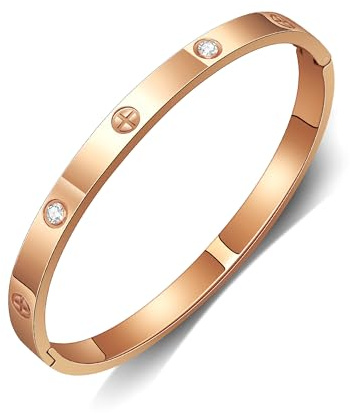 GILIEYER Bracciale in acciaio inox con zirconia cubica, placcato oro, braccialetto d'amore e amicizia, delicato braccialetto da donna con quadrifoglio