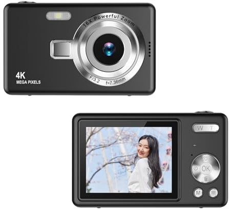 Pocket Digital Camera 2.4in TFT Screen - 2024 Newest 12MP 1080P Compact Point and Shoot Camera, 16X Zoom Auto Focus Small Video Camera for Kids Teens Boys Girls (Black)