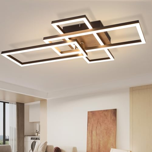 CBJKTX LED Deckenleuchte Wohnzimmer Deckenlampe - 3000K Holz Schwarz Wohnzimmerlampe Modern Schlafzimmerlampe Design Decke Lampe 32W Warmweiß Flurlampe für Schlafzimmer Büro Küche Esszimmer