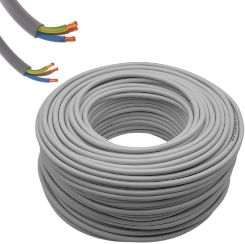 Cavo Elettrico Grigio FROR Gommato Flessibile Tutor Tripolare Antifiamma 3 Fili Multicolore per Impianti e Prolunghe (Metri 50, Sezione 3x1x5)