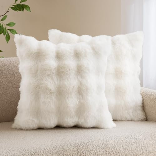MIULEE Weihnachten Kissenbezug Weiß 50x50 cm 2er Set Künstlich Pelz Kissenbezüge Kuschelkissen Welle Kissenhülle Dekokissen Dekorative Weiche Zierkissen Sofakissen für Wohnzimmer Schlafzimmer Balkon