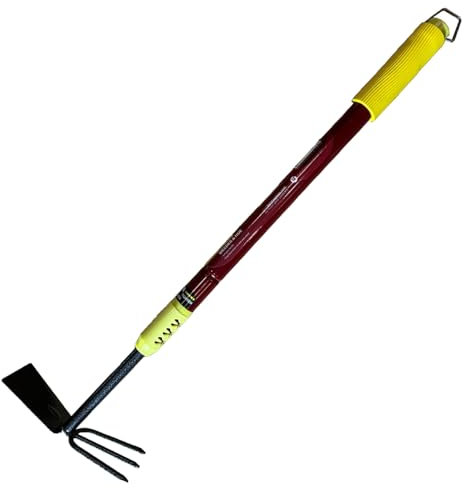 DNQ - Garden Rack and Hoe - 2 In 1 Telescopic Gardening Tool - 7cm Head Wide Digging Hoe - Heavy Duty Hand Hoe With Tiller - Extended Garden Cultivator Weeder 60-90cm Double Head Hoe Fork (Red)