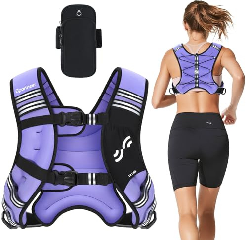 Sportneer Viktad väst för löpträning, 3,6 kg/5,4 kg/6,8 kg/9 kg/11 kg, viktväst, reflekterande randig löparväst för träning, styrketräning, fitness, muskelbyggande, vikt