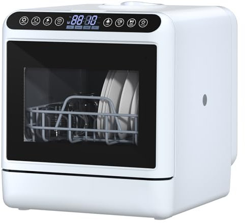 Fiauli Countertop Dishwasher,Mini Portable Dishwasher with 5L Water Tank,Tabletop Small Dishwasher with 5 Wash Programs,3-Spray Arm,Air-Dry Function,Compact Dishwasher for Home Kitchen White