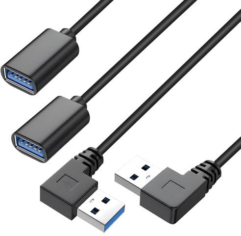 2 Stück 30CM USB Adapter Kabel, 90 Grad Winkelstecker, USB 3.0 Stecker zu Buchse, Datenübertragung und Ladekabel, für PC, Notebook, Laptop, USB-Hubs, Links und Rechts Abgewinkelt