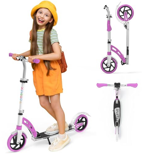 TONBUX Roller Kinder 6 7 8 9+Jahre,Aluminium Scooter Erwachsene,Cityroller Doppeltes Federungssystem, Höhenverstellbar&Klappbar Tretroller,Kickscooter bis 100kg Belastbar (Lila)
