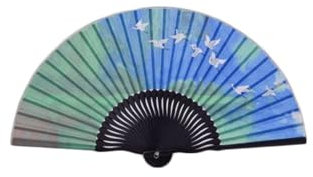 NTIYOU Folding Fan Hand Fan for Men/Women Chinese Japanese Folding Handheld Fan Vintage Handheld Folding Fans Silk Cloth and Hand fans(Blue Green-crane)