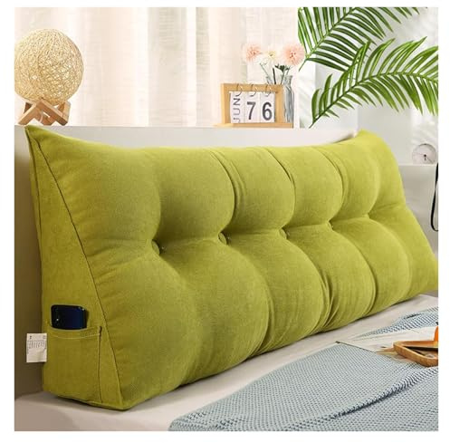 Cómoda almohada de lectura en forma de cuña, cojín lumbar para ventanas de bahía, sofás, dormitorios, cabecero triangular verde, cojín grande (80 x 50 x 20 cm)