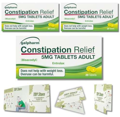 Constipation Relief 5mg Tablets Adult - 20 Per Pack - TDY Bundle Including Constipation Relielf & Prevention Guides + Stool Chart & Recording - Digestive Support - Packaging May Vary