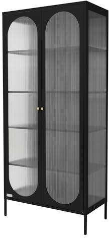 ML-Design Vitrine de Salon 80x175x40 cm, Noir, Armoire avec 5 Compartiments de Rangement/Étagères et 2 Portes, Métallique en Acier, Style Industriel, Commode Bibliothèque de Classement pour Bureau