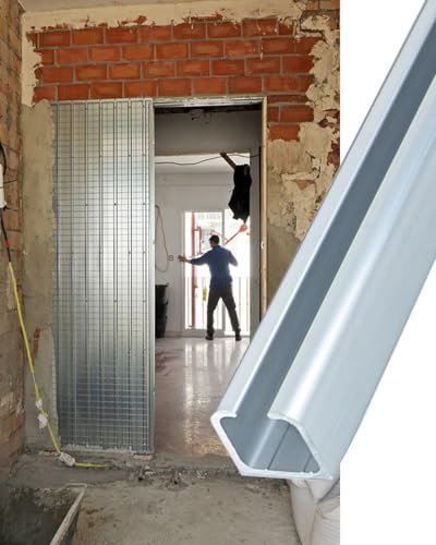 Minglez SchiebetüR Bausatz Schiebetürbeschläge mit Gleitschienensatz, Hochleistungs-Scheunentorbeschläge für Falttürenschränke/Schränke/Waschküche(Silver,9.8ft/298.7cm)