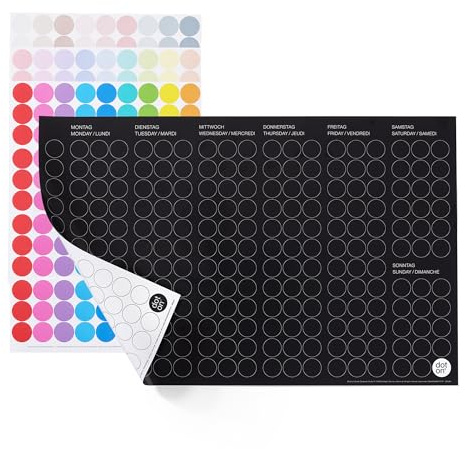 dot on Wochenplaner - mit Klebepunkten - drei Farbvariationen - 45,5x29 cm - Stundenplan Terminkalender Tagesplaner Bunte Klebepunkte Beschriften Zum Selber Gestalten DIY (nordic)