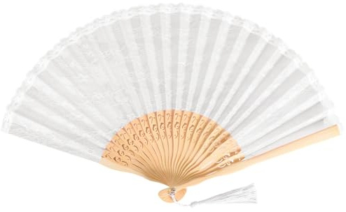 Hnonoxy Faltbarer Spitzenfächer, Spitze Handfächer mit Holzgriff, Hochzeit Hand Fan, Vintage Fächer Spitze, Fächer für Hochzeit Party Tanzen Requisiten Home Decorative (Weiß)