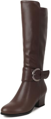 Galindopia Leisure Thigh Stivali Alti Block Heel Slouch Pleated Zip Overknee Collar Fold Over Fall Stivali Riding Comodo Vintage Brown Size 38