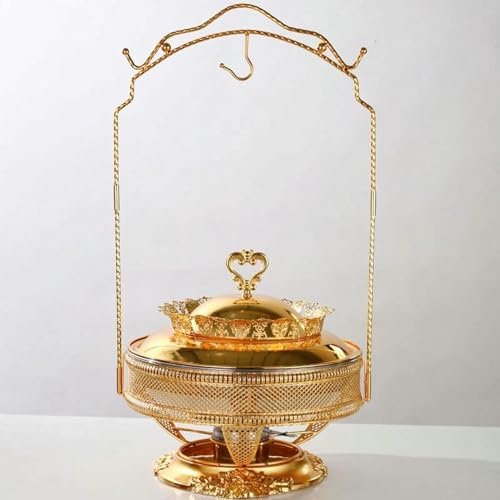 8Qt Gold Chafing Dish Buffet Set, Luxury Buffet Server Hanging Lid Dining Stove Set with Lid And Lid Hook, Round Chafing Buffet Server And Warmer for Party, Buffet,Gold (Gold)