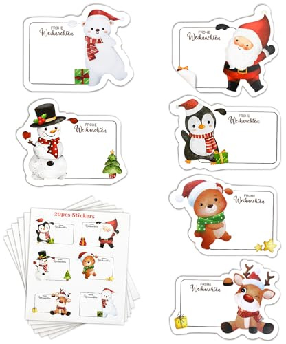 Jiaoshou Pan 120 Stück Aufkleber Weihnachten, Weihnachtssticker zum Beschriften, Weihnachtsaufkleber Klebeetiketten für Geschenke, Geschenktüten & Weihnachtsdekoration (6 Motive)