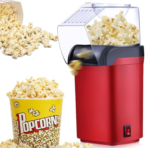 Macchina per popcorn ad aria calda, 1200 W, senza grassi, senza olio, veloce popcorn in 2-3 minuti, funzionamento one-touch, macchina compatta per popcorn per casa, home theater, feste, Natale