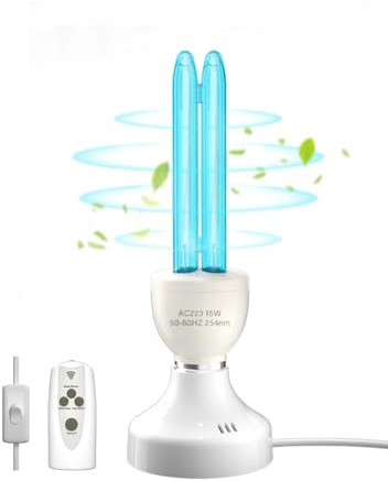 BrightArk 15W Lampe Desinfektion Ozon Licht mit Fernbedienung Timer Keimtötende Lampe Duale Sterilisation und Desinfektion AC220-240V Perfekt für Küche, Schlafzimmer, Wohnzimmer, Beseitigt Keime